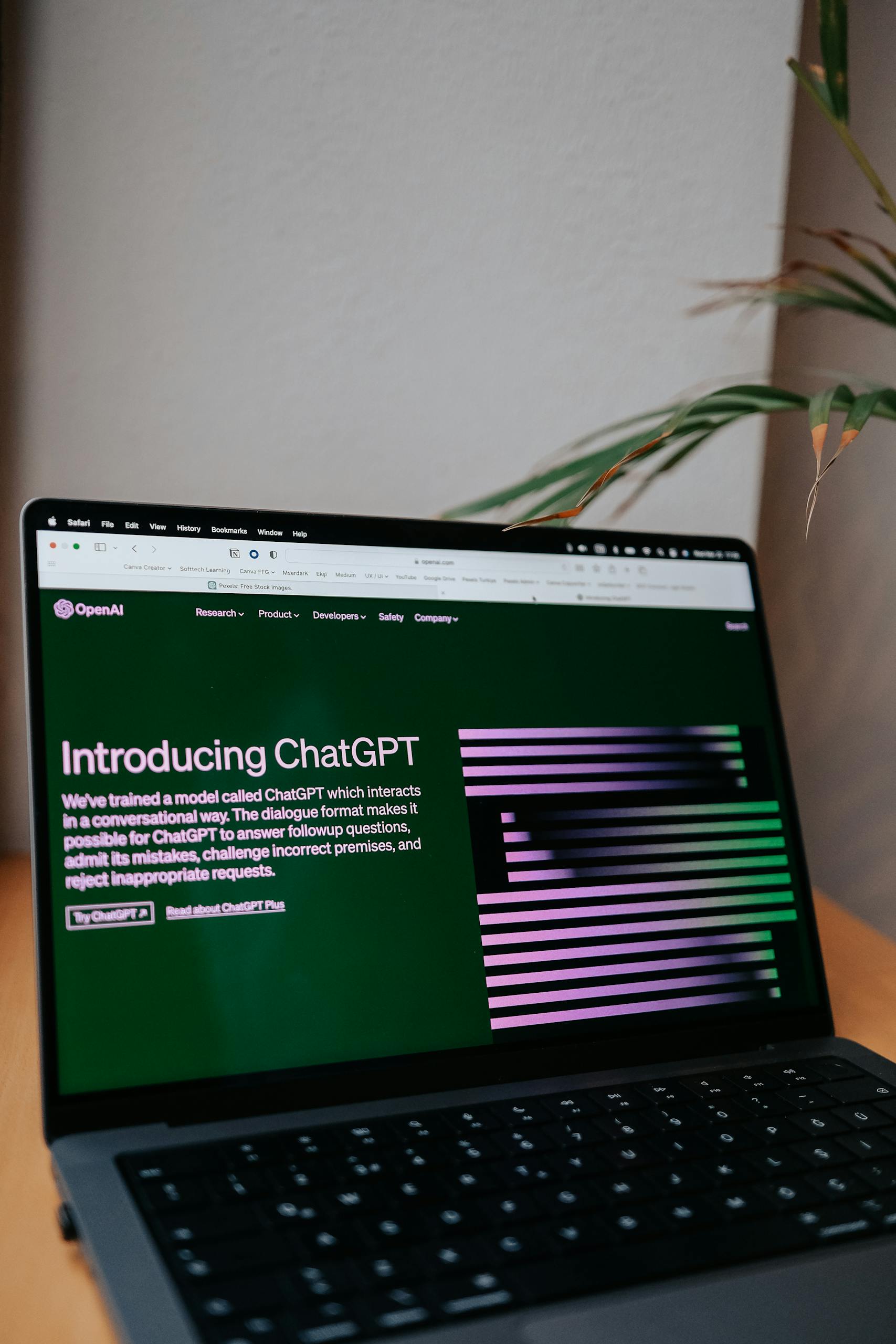 OpenAI ChatGPT introduction on a laptop screen with focus on new AI features.